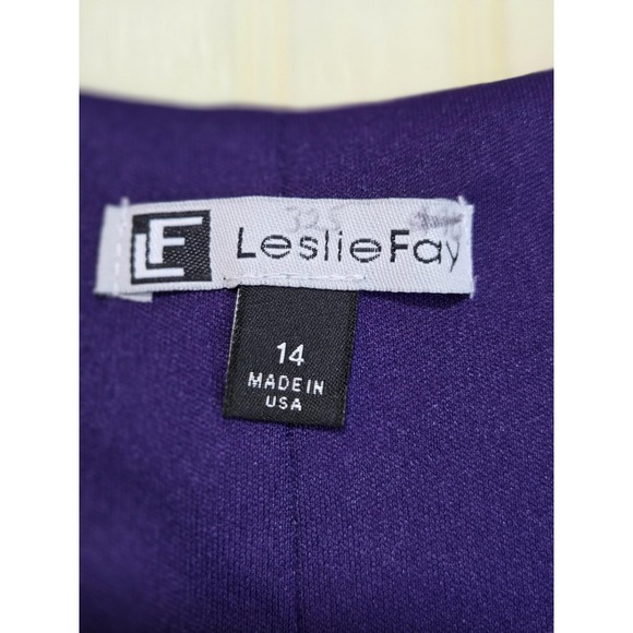 Leslie Fay Dress Womens 14 Purple 3/4 Sleeve Scoop Neck Swing Knee Length USA - Picture 4 of 7
